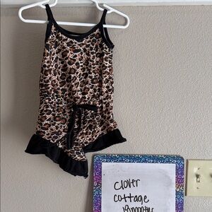 Leopard Print Romper with Black Trim